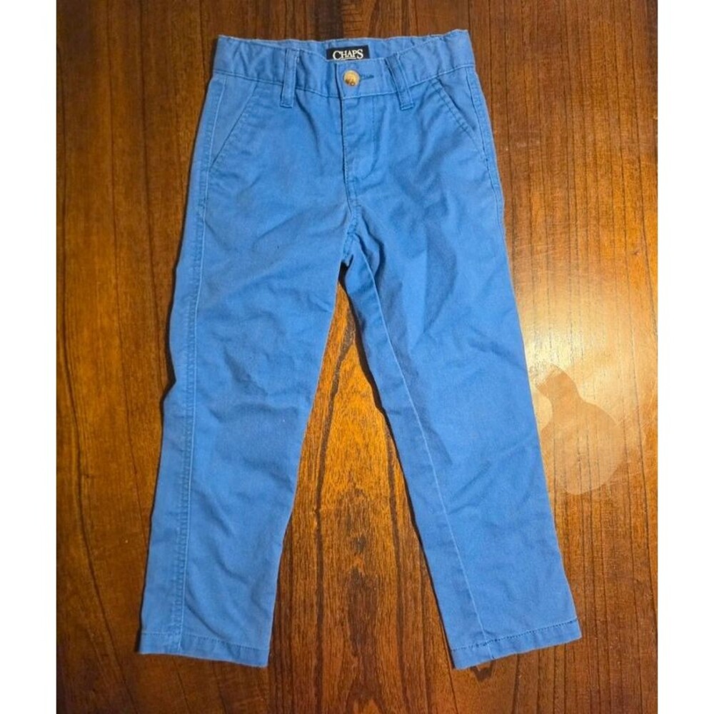 Chaps Boys Size 5 Blue Chino Pants Adjustable Waist Cotton Blend